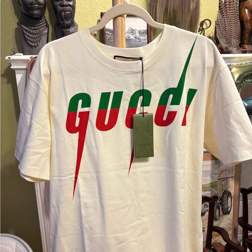 Gucci Short Sleeve Tee in Cream with Red and Green Accents